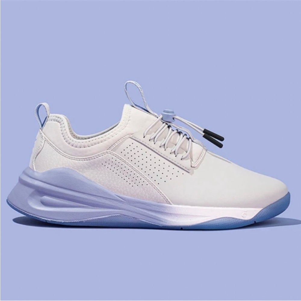 White and Blue Streamlined Sneakers with Cushioned Midsole